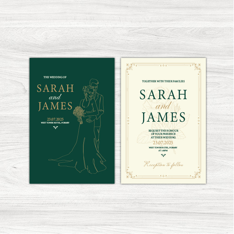 Vintage Green Personalised Wedding Invitation