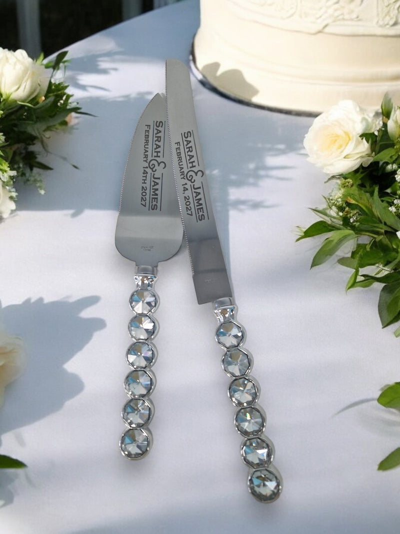 Glitz & Glamour Personalised Wedding Cake Knife & Serving Set