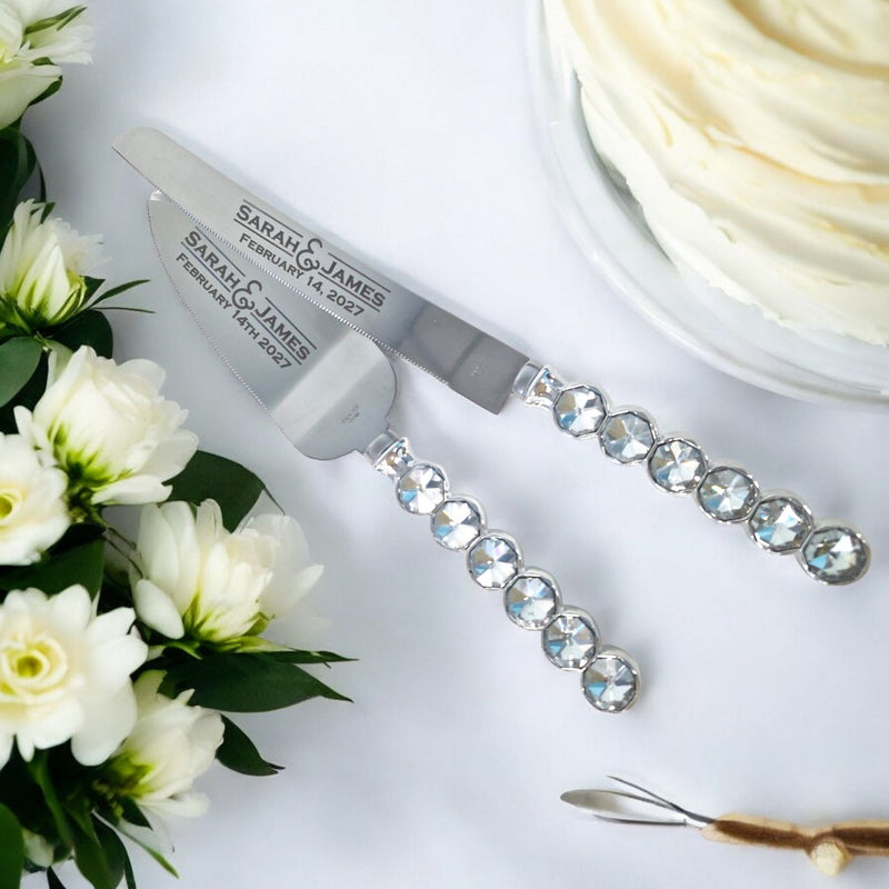 Glitz & Glamour Personalised Wedding Cake Knife & Serving Set, Personalised Serving Set, Wedding Cake Knife & Server