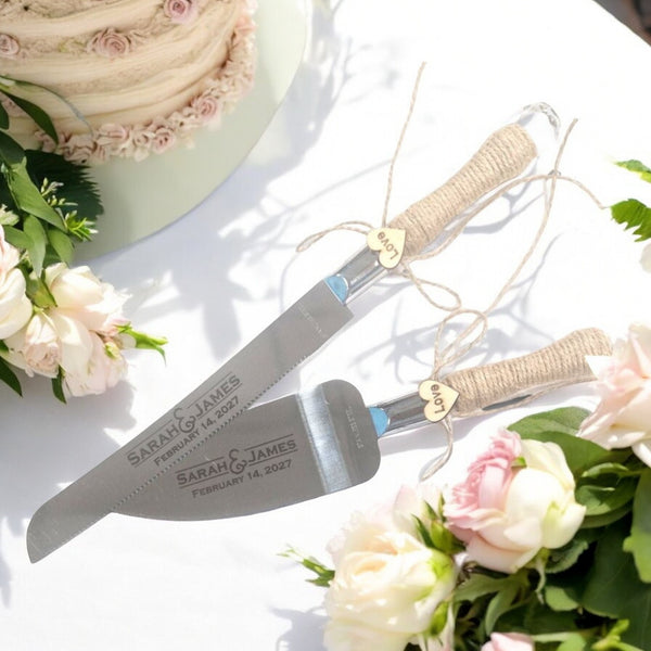 Rustic Handles Personalised Wedding Cake Knife & Serving Set