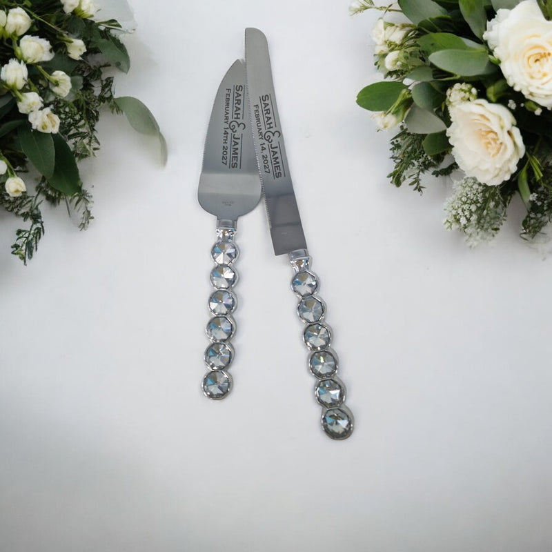 Glitz & Glamour Personalised Wedding Cake Knife & Serving Set, Personalised Serving Set, Wedding Cake Knife & Server