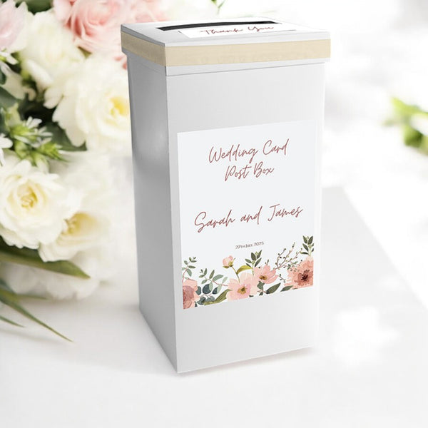 Dusky Pink Floral Personalised Wedding Postbox