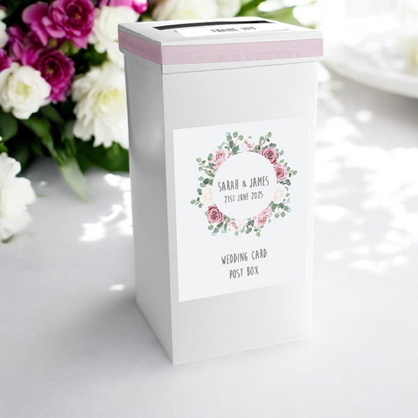 Pink and White Roses Personalised Wedding Post Box 