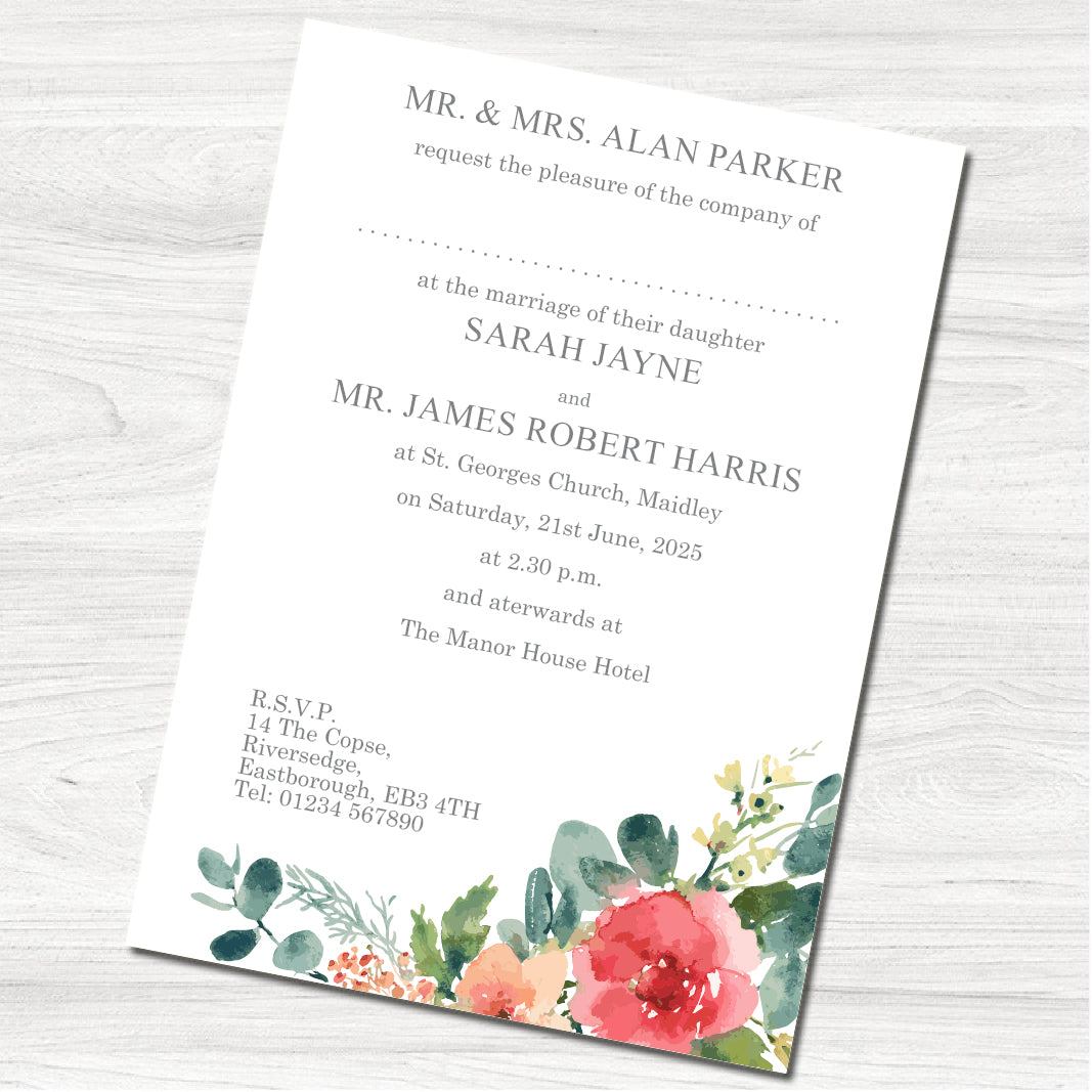 Watercolour Wedding Invitation | Bride and Groom Direct