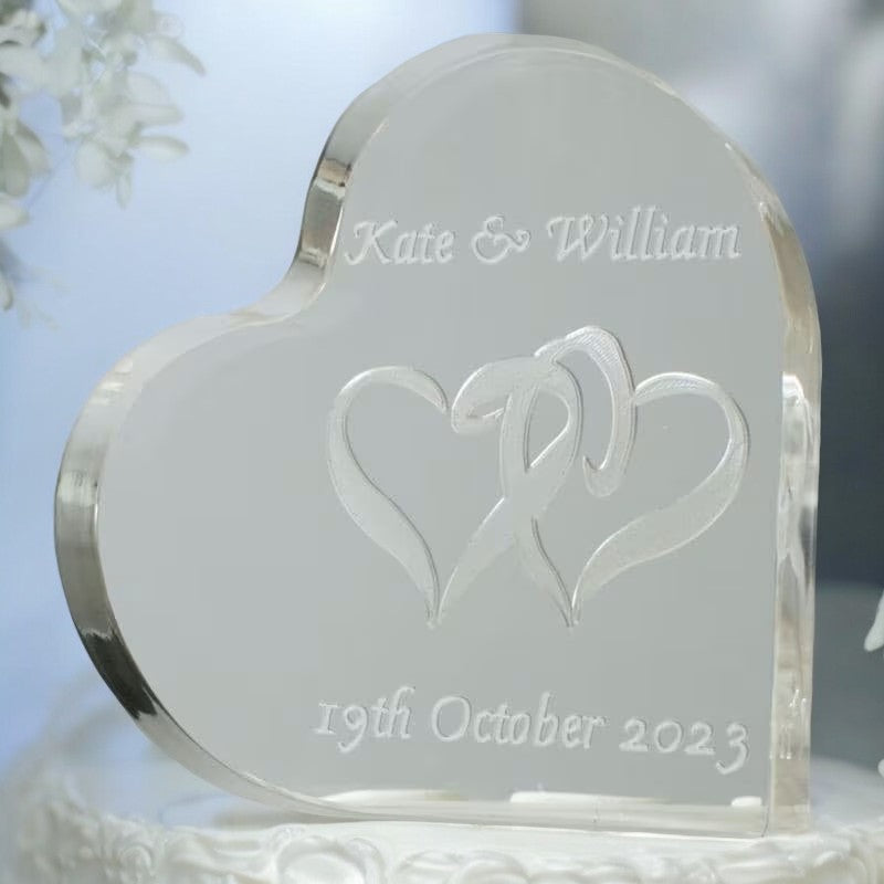 Engraved Heart Shaped Cake Topper