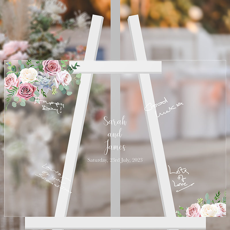 Dusky Pink Rose Acrylic Wedding Guest Book Alternative, Available in a Choice of Sizes, Made in the UK