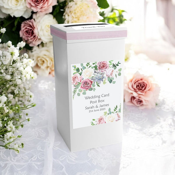 Dusky Pink Roses Personalised Wedding Post Box