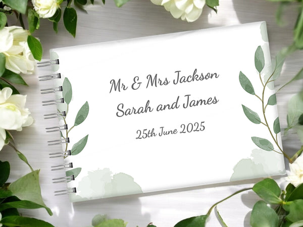 Green Leaves A5 Personalised Acrylic Wedding Guest Book