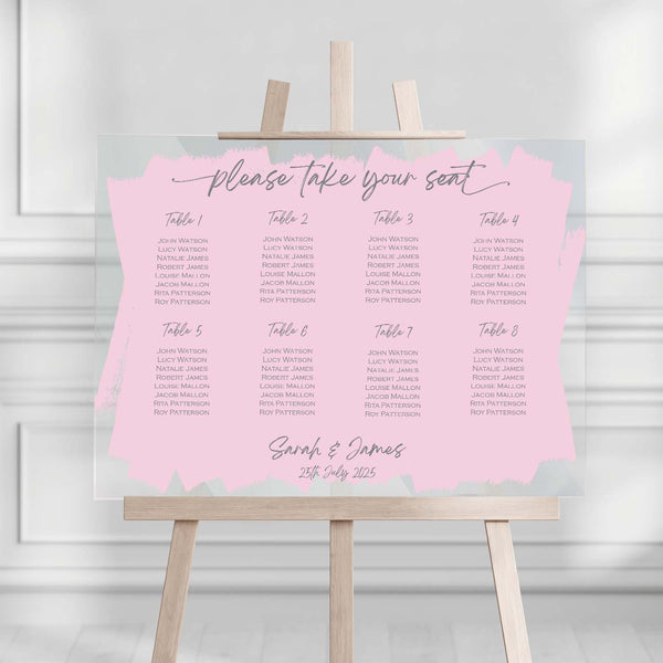 Personalised Wedding Table/Seating Plan, Acrylic Table Plan, Entrance Wedding Decor - Paint Stroke