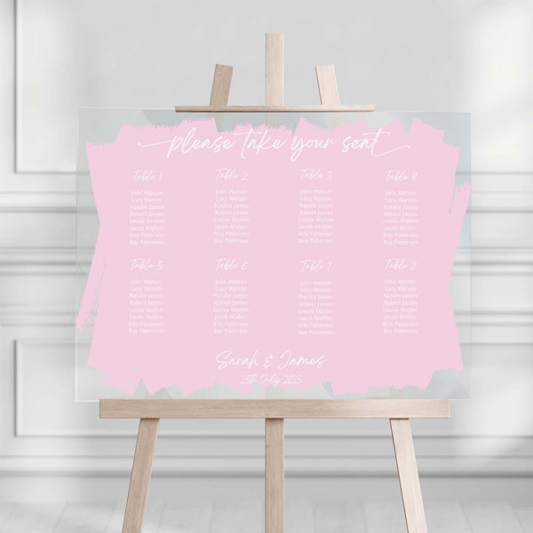 Personalised Wedding Table/Seating Plan, Acrylic Table Plan, Entrance Wedding Decor - Paint Stroke