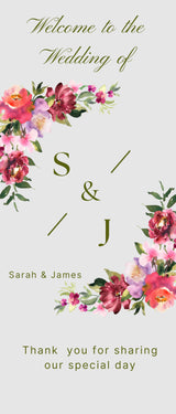 Pink Floral Wedding Roller Banner, Wedding Welcome Banner Personalised Wedding Banner, Made to Order Banners, Bespoke Banner Designs