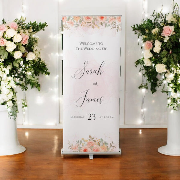 Roses Wedding Roller Banner, Wedding Welcome Banner, Personalised Wedding Banner, Made to Order Banners, Bespoke Designs, Floral Banner