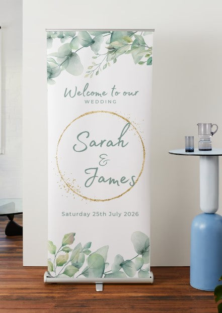 Green Leaves Wedding Roller Banner, Wedding Welcome Banner, Personalised Wedding Banner, Made to Order Banners, Bespoke Designs