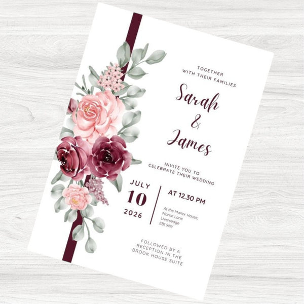 Burgundy Roses Wedding Day Invitation