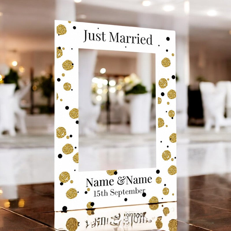 Gold Dots Personalised Wedding Selfie Frame, Perfect for Engagement Parties, Weddings and Other Celebrations and Parties