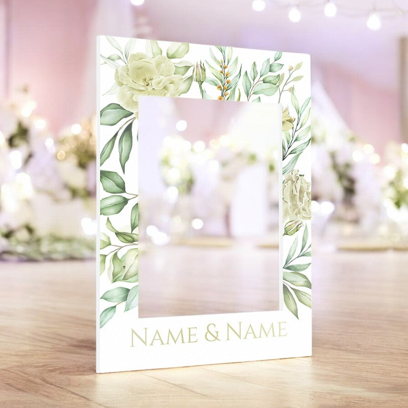 Flowers & Leaves Premium Personalised, Elegant Wedding Selfie Frame ideal for Engagement Parties, Weddings & Celebrations