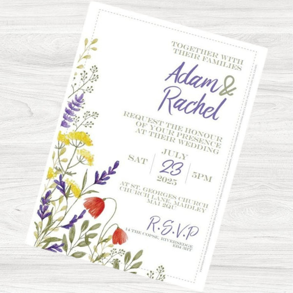 Wild Flowers Seeded Paper Wedding Day Invitation