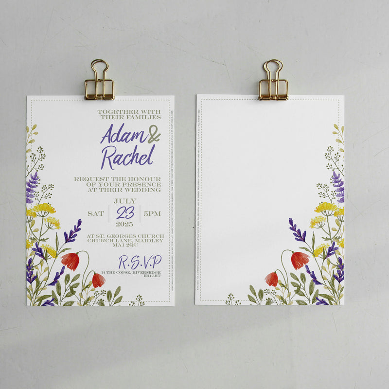 Wild Flowers Seeded Paper Wedding Day Invitation